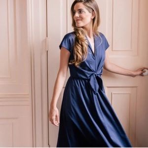Elegant Navy Blue Wrap Dress